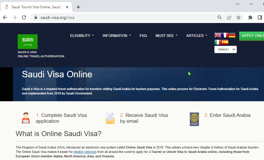 SAUDI  Official Government Immigration Visa Application Online - FOR BELGIANS AND GERMANS - Einwanderungszentrum für SAUDI-Visumanträge